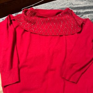 NWT, beautiful red woman’s sweater with sparkles around the neck size 2X